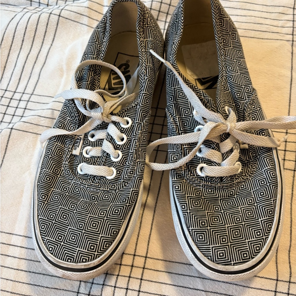 Black and White Geometric Platform Vans